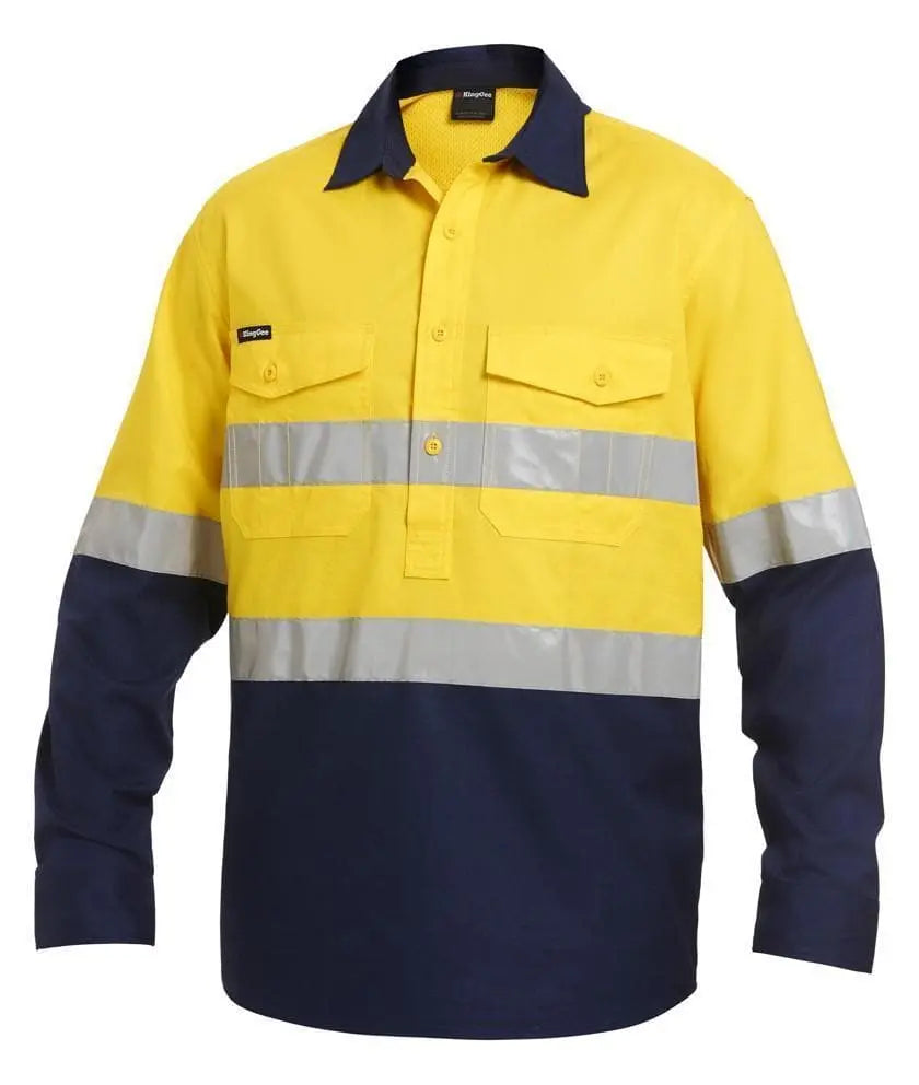 KingGee Work Wear Yellow/Navy / 2XS KingGee Workcool 2 Reflective Spliced Closed Front Shirt L/S K54886